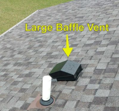 Large baffle vent on roof