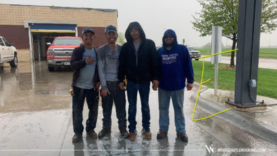 Smiley crew in rain