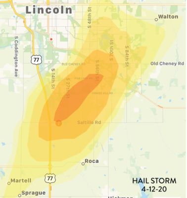 April 12, 2020 Lincoln Hail Impact Map