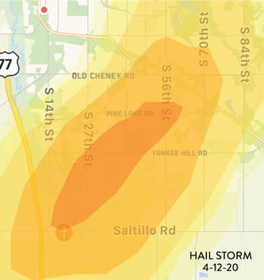 April 12, 2020 Lincoln Hail Impact Map